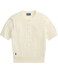 Polo Ralph Lauren - Truien & Vesten ,Wit ,Katoen Pullover Met Kabelpatroon En Henley-Kraag - Lyst