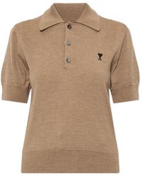 Ami Paris - Truien & Vesten ,Wol Wollen Poloshirt Met Logo - Lyst
