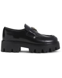Prada - Schoenen ,Zwart ,Leer Leren Loafers Met Geborstelde Finish - Lyst