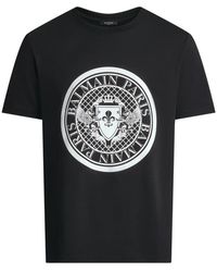 Balmain - Tops ,Zwart ,Katoen T-Shirt Met Ronde Hals - Lyst