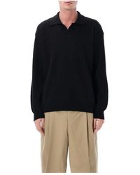 Roberto Collina - Tops ,Zwart ,Katoen Textured Knit Polo - Lyst