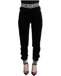 Dolce & Gabbana - Black dg logo velvet trouser pants - Lyst
