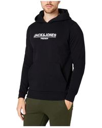 Jack & Jones - Hoodies & Sweatvesten ,Zwart ,Katoen Zachte Katoenen Hoodie Met Logoprint - Lyst