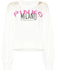 Pinko - Hoodies & Sweatvesten ,Wit ,Katoen Witte Logo-Print Sweatshirt Casual Sweater - Lyst