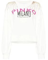 Pinko - Hoodies & Sweatvesten ,Wit ,Katoen Witte Logo-Print Sweatshirt Casual Sweater - Lyst