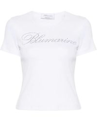 Blumarine - Rhinestone logo crew neck t-shirt - Lyst