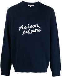Maison Kitsuné - Gestrickter wollpullover mit gesticktem logo - Lyst