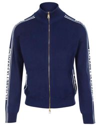 Elisabetta Franchi - Blauer cardigan mit reißverschluss und kontrastbändern - Lyst