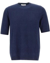 Lardini - Blau leinen baumwoll t-shirt mit gerippter textur - Lyst