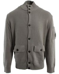 C.P. Company - Truien & Vesten ,Grijs ,Katoen Compact Cotton Lens Knit Cardigan - Lyst