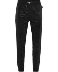 Philipp Plein - Broeken ,Zwart ,Nylon Broeken Jogging Nylon Inserts Monogram Strass - Lyst