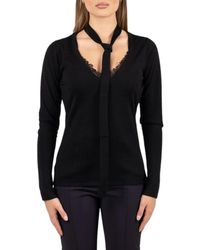 Pinko - Truien & Vesten ,Zwart ,Wol Soffio V-Neck Truien - Lyst