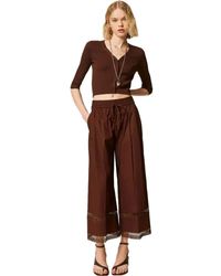 Twinset - Broeken ,Bruin ,Katoen Stretch Katoenen Broek - Lyst