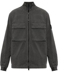 Stone Island - Jassen ,Grijs ,Katoen Jas Met Opstaande Kraag - Lyst