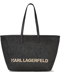 Karl Lagerfeld - Raffia tote tasche mit besticktem logo - Lyst