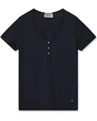 Mos Mosh - Tops ,Blauw ,Katoen Salute Basic Tee Met V-Hals - Lyst
