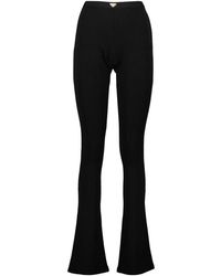 Prada - Broeken ,Zwart ,Leer Geribbelde Legging Met Emaille Driehoek Logo - Lyst