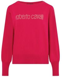 Roberto Cavalli - Pullover Mit Kristall-Logo - Lyst