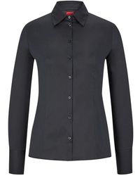 HUGO - Overhemden ,Zwart ,Katoen Fitted Overhemd - Lyst