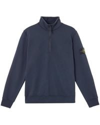 Stone Island - Hoodies & Sweatvesten ,Blauw ,Katoen Katoenen Sweatshirt Met Logo Patch Op De Zijkant - Lyst