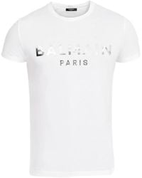 Balmain - Ökologisch gestaltetes baumwoll-t-shirt mit paris logo-druck. - Lyst