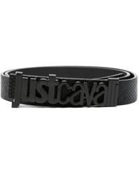 Just Cavalli - Cintura nera con texture serpente e fibbia nera con logo - Lyst
