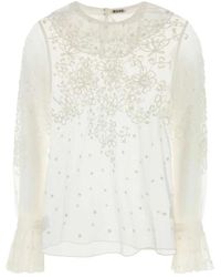 Bode - Overhemden ,Wit ,Nylon Witte Mesh Middlemist Blouse - Lyst