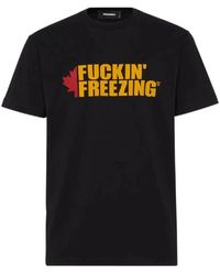 DSquared² - Tops ,Zwart ,Katoen Fuckin' Freezing T-Shirt Met Opdruk - Lyst