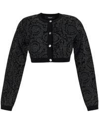 Versace - Truien & Vesten ,Zwart ,Viscose Cropped Cardigan - Lyst