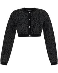 Versace - Truien & Vesten ,Zwart ,Viscose Cropped Cardigan - Lyst