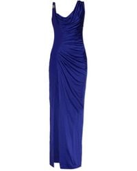 Versace - Kleedjes ,Blauw ,Leer Lange Jurk Met Draperie - Lyst