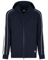 EA7 - Logo Series Kapuzen-Sweatshirt Mit Durchgehendem Reißverschluss Aus Baumwollmischung - Lyst