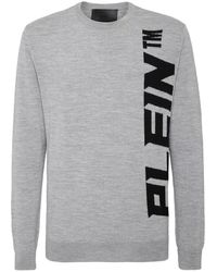 Philipp Plein - Truien & Vesten ,Grijs ,Wol Pullover Ronde Hals - Lyst