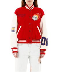 Off-White c/o Virgil Abloh Varsity Bomber Jacket With Patches - Rood