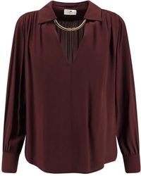 Elisabetta Franchi - Metall Detail V-Ausschnitt Shirt - Lyst