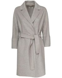 Max Mara - Grauer wollmantel, offene vorderseite, mit gürtel - Lyst
