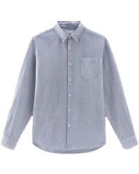 Woolrich - Overhemden ,Blauw ,Katoen Gestreept Overhemd Met Knopen - Lyst