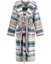Missoni - Beste Zig Zag Katoenen Terry Badjas Met Capuchon - Lyst