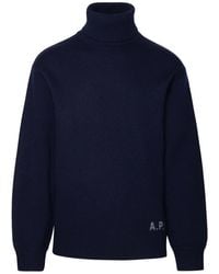 A.P.C. - Truien & Vesten ,Blauw ,Wol Wollen Coltrui Met Geribbelde Kraag - Lyst