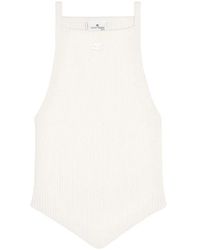 Courreges - Tops ,Wit ,Geribbelde Gebreide Top Met Geborduurd Logo - Lyst