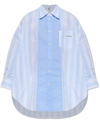 Marni - Overhemden ,Blauw ,Katoen Asymmetrisch Gesneden Shirt - Lyst