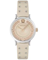 Versace - Analoog Horloge Met Leren Band - Lyst