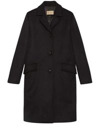 Gucci - Cappotto di lana nero con placca del logo - Lyst