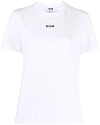 MSGM - Camiseta blanca de algodón con logo mujer - Lyst