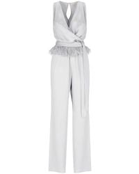 Antonelli - Silberner Jumpsuit V-Ausschnitt Ärmellos Weites Bein - Lyst