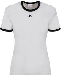 Courreges - Tops ,Wit ,Katoen Signature Contrast T-Shirt - Lyst