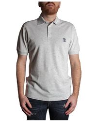 Brunello Cucinelli - Polo t-shirt grigia con logo ricamato - Lyst