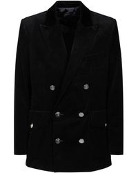 Balmain - Jassen ,Zwart ,Leer Zwarte Dubbelrij Corduroy Blazer - Lyst