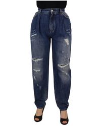 Dolce & Gabbana - Blaue gewaschene hose mit hoher taille und lockerer passform - Lyst