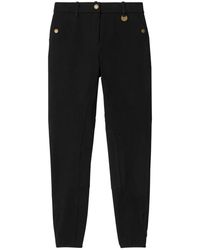 Burberry - Broeken ,Zwart ,Zwarte Herringbone Patroon Logo Charme Broek - Lyst